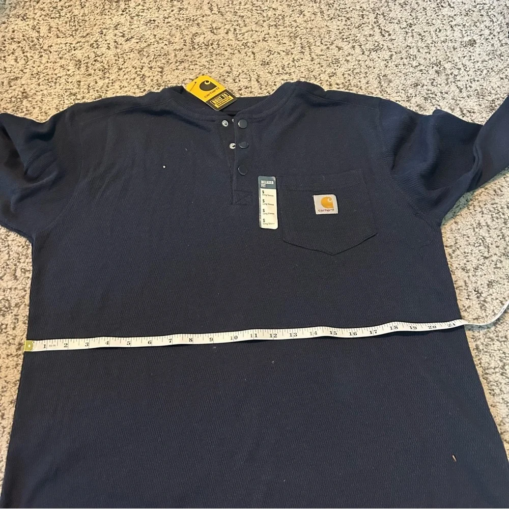 NWT Carhartt Navy Blue Relaxed Fit Snap Collar Long Sleeve Top Size Small
